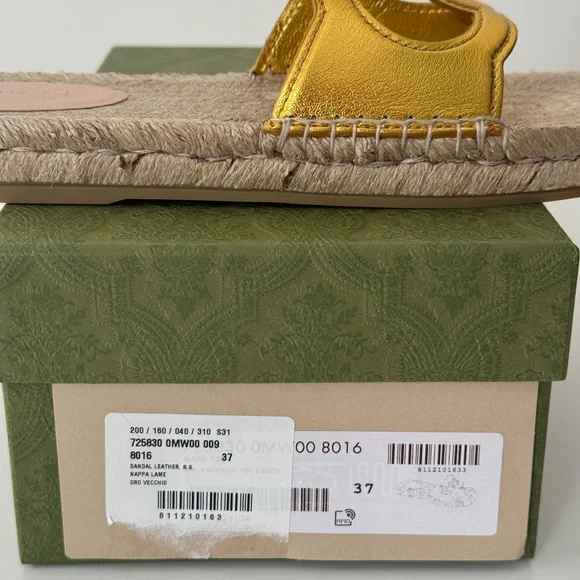 size 37G - Gucci Espadrille Gold GG cutout slide sandal